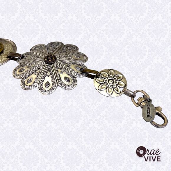 Chico's Vintage Medallion Statement Belt Silver Tone Floral 40" - Picture 4 of 4